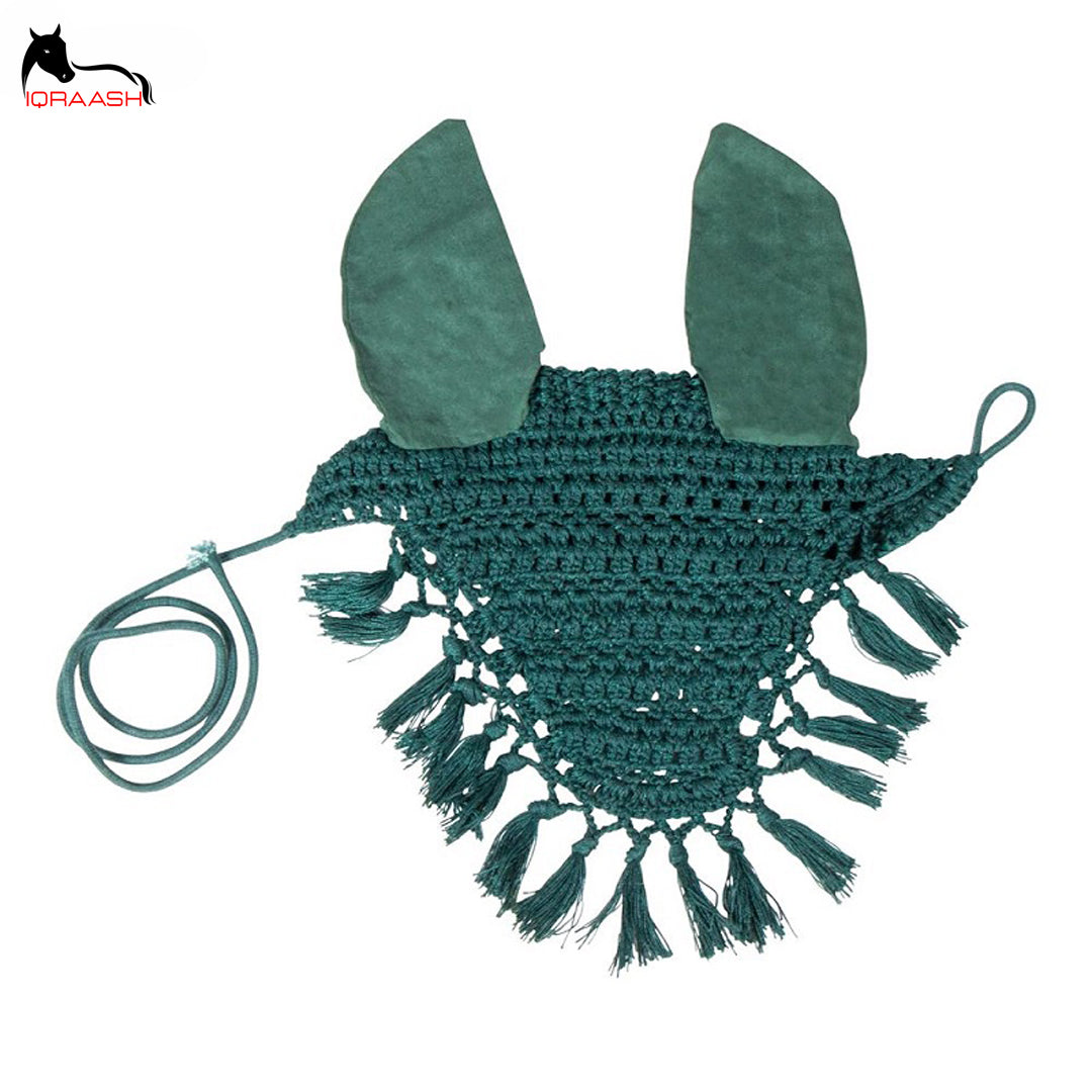 Iqraash Horse Crochet Fly Veils In Green Color In Facny Design Horse Ear Bonnets