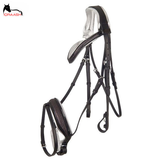 Iqraash Ultra-Comfort Dressage Leather Bridle with Metallic Silver Padding