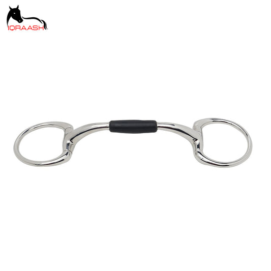 Eggbutt stainless steel horse bit with a black rubber mouthpiece