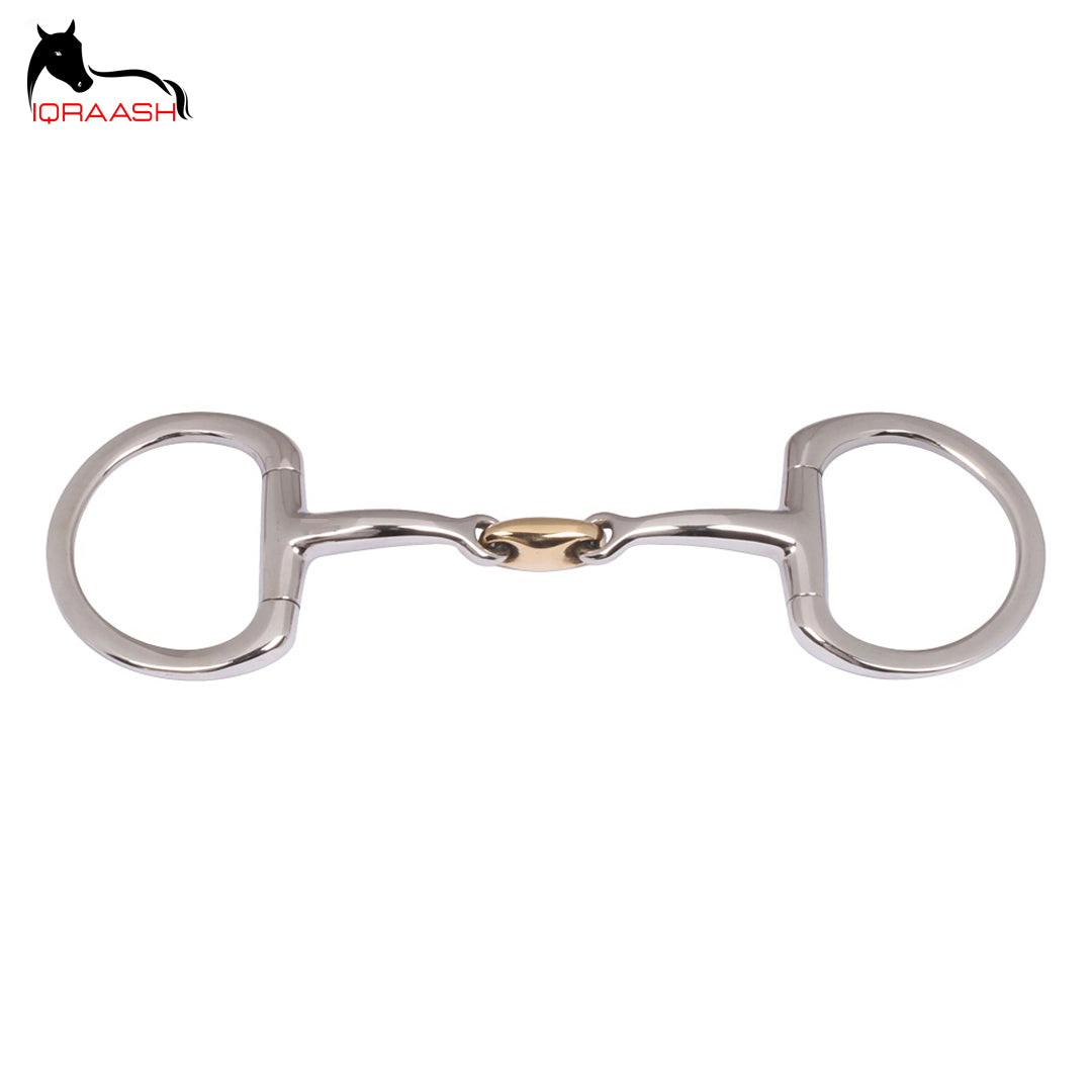 Stainless Steel Eggbutt Loose Ring Snaffle Bit with Gold-Tone Mouthpiece