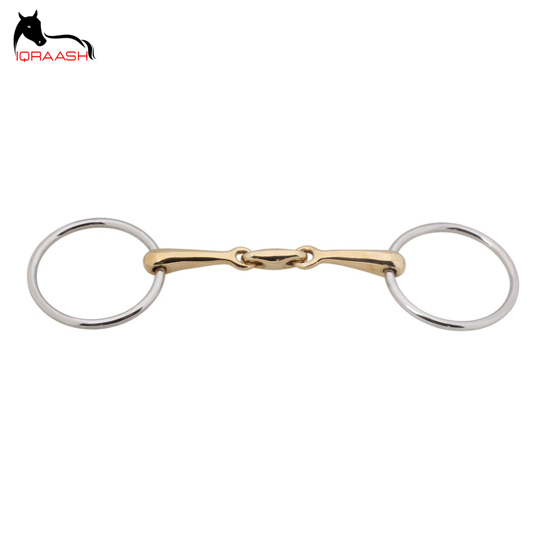 Gold Brass Double Jointed Loose Ring Snaffle Bit