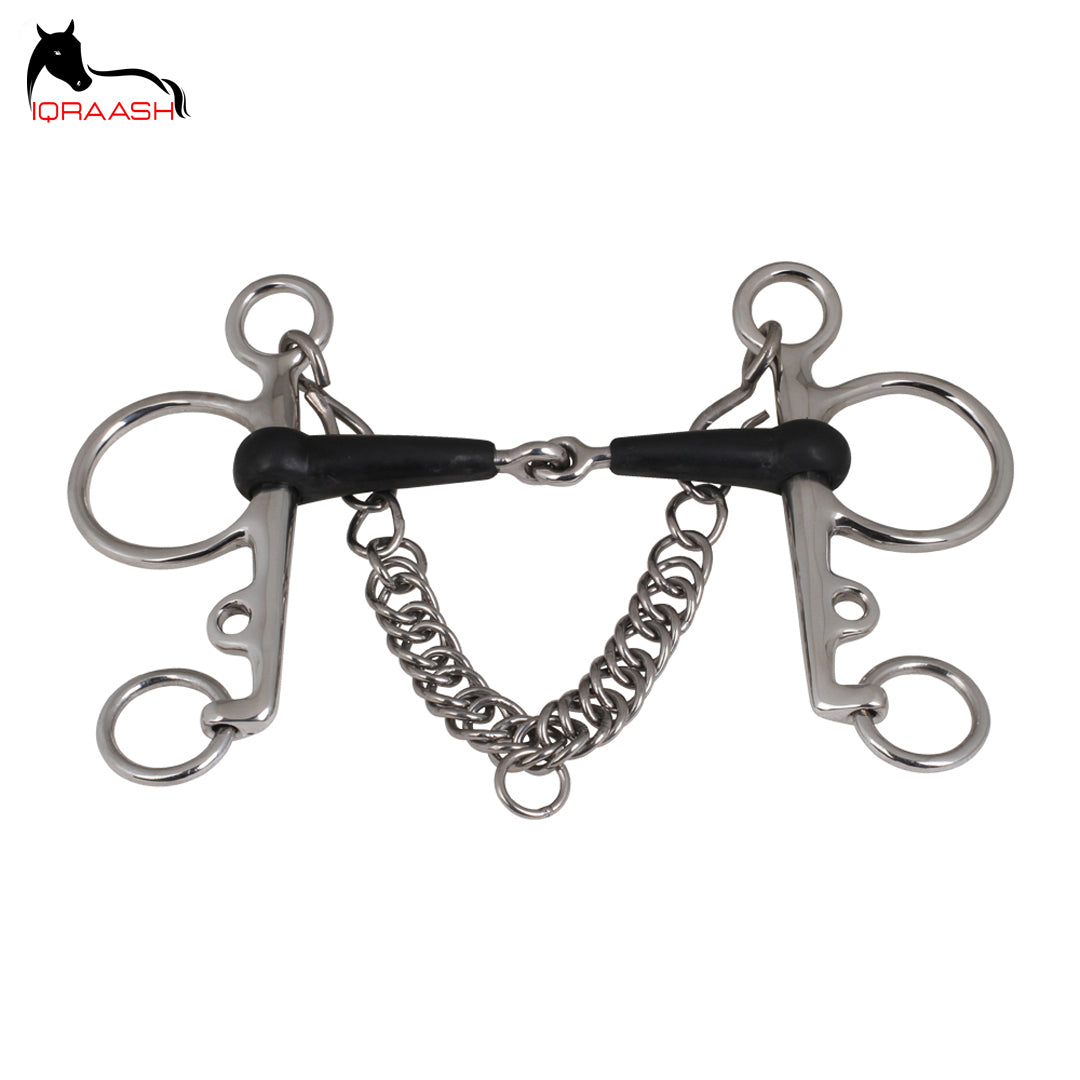 Iqraash Stainless Steel Double Jointed Pelham Bit with Copper Link and Curb Chain | Customized Horse Bit