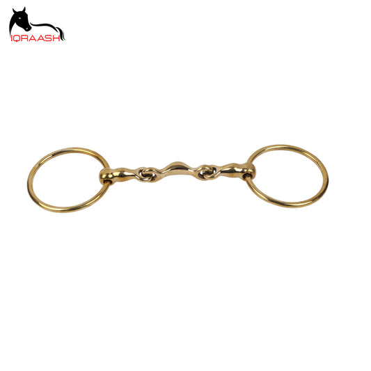 Double Jointed Gold Brass Loose Ring Snaffle Bit