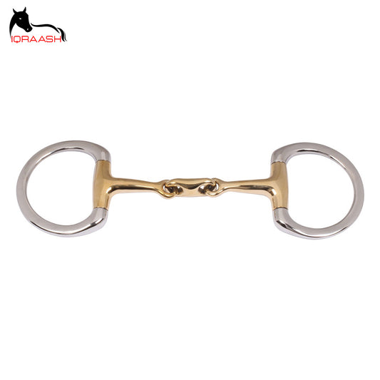 Eggbutt Double-Jointed Horse Bit with Stainless Steel and Gold Ring