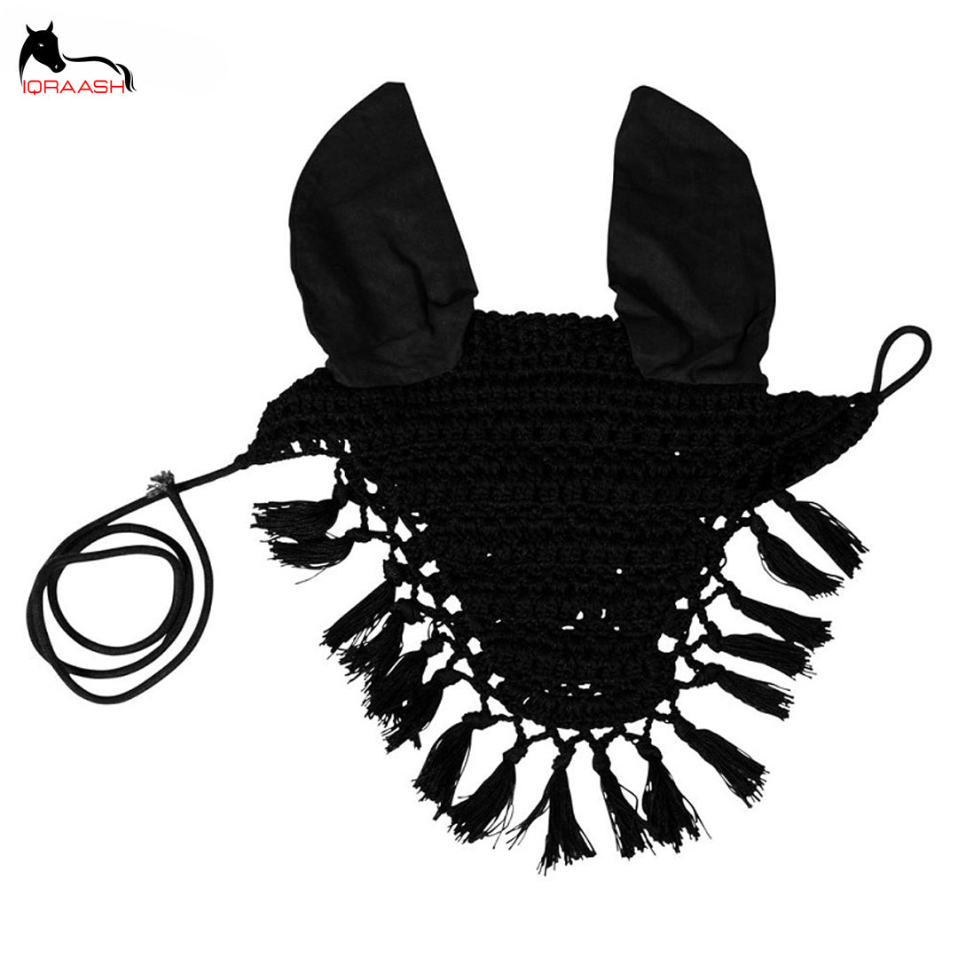 Iqraash Horse Ear Nets Fancy Design Black Color Ear Bonnets With Fringes