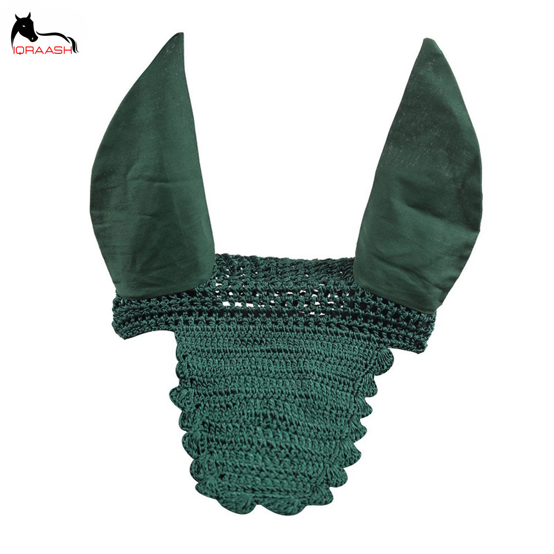 Iqraash Horse Ear Nets / Ear Bonnets Green Color Fly Veil For Horses