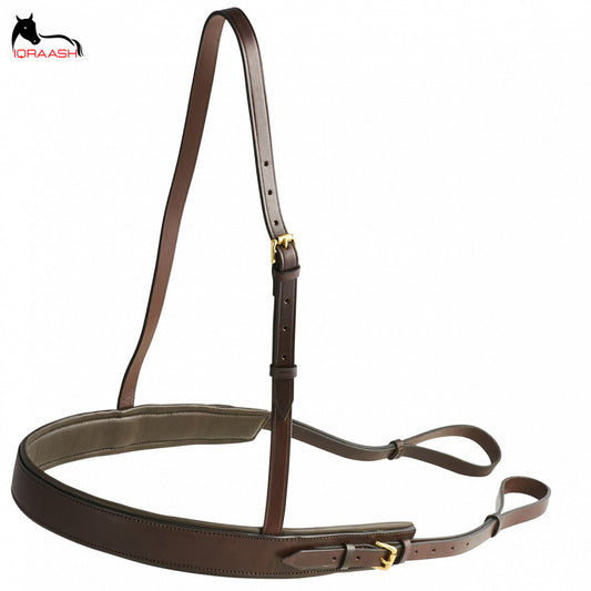 Iqraash Original Leather Horse Breastplate In Brown Color With Golden Buckle