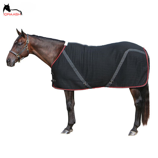 Iqraash Black Cotton Drill Horse Rug with Red/Burgundy Binding