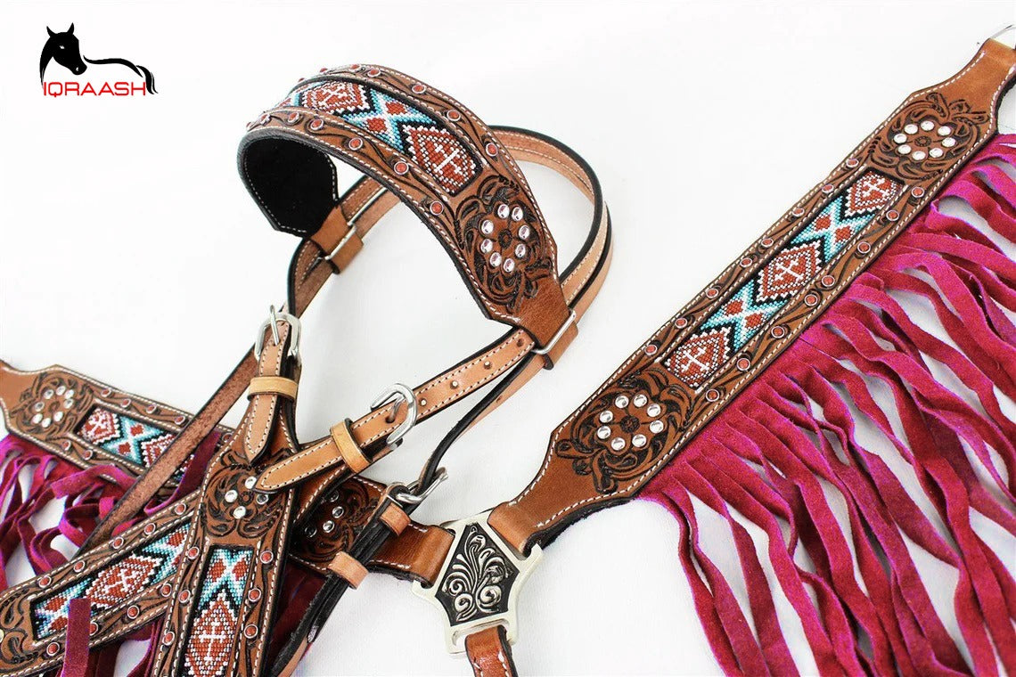 Iqraash Western Horse Breast Collar and Bridle Set | Premium Quality